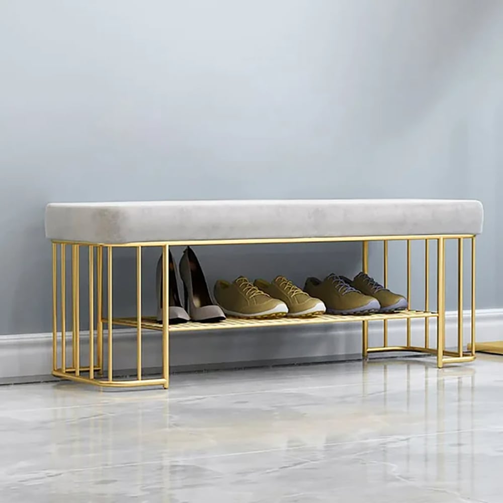 Customer Reviews for Modern Grey Hallway Bench with Shoe Storage Velvet Upholstered with Gold Frame and Shelf