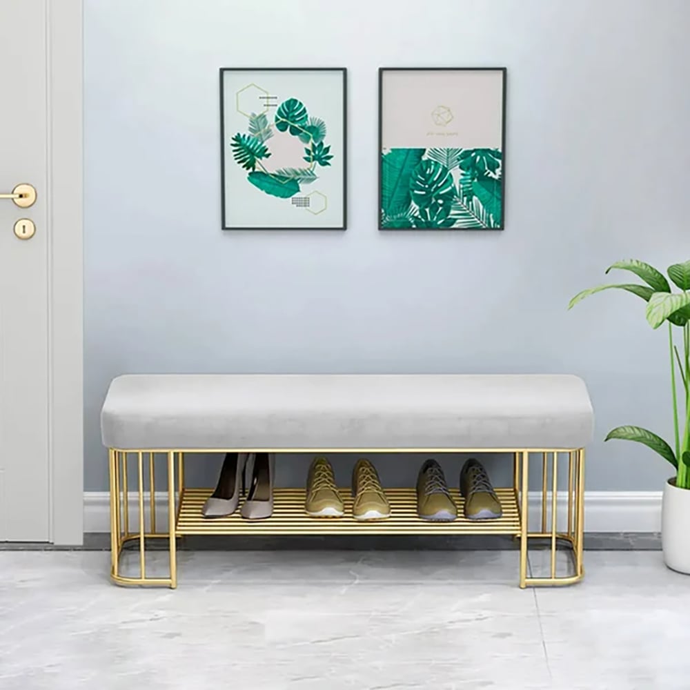 Customer Reviews for Modern Grey Hallway Bench with Shoe Storage Velvet Upholstered with Gold Frame and Shelf