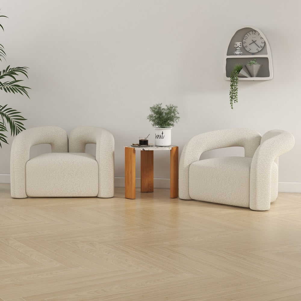 Vragen en antwoorden voor Moderne witte boucle accentstoel Shaggy fauteuil voor woonkamer