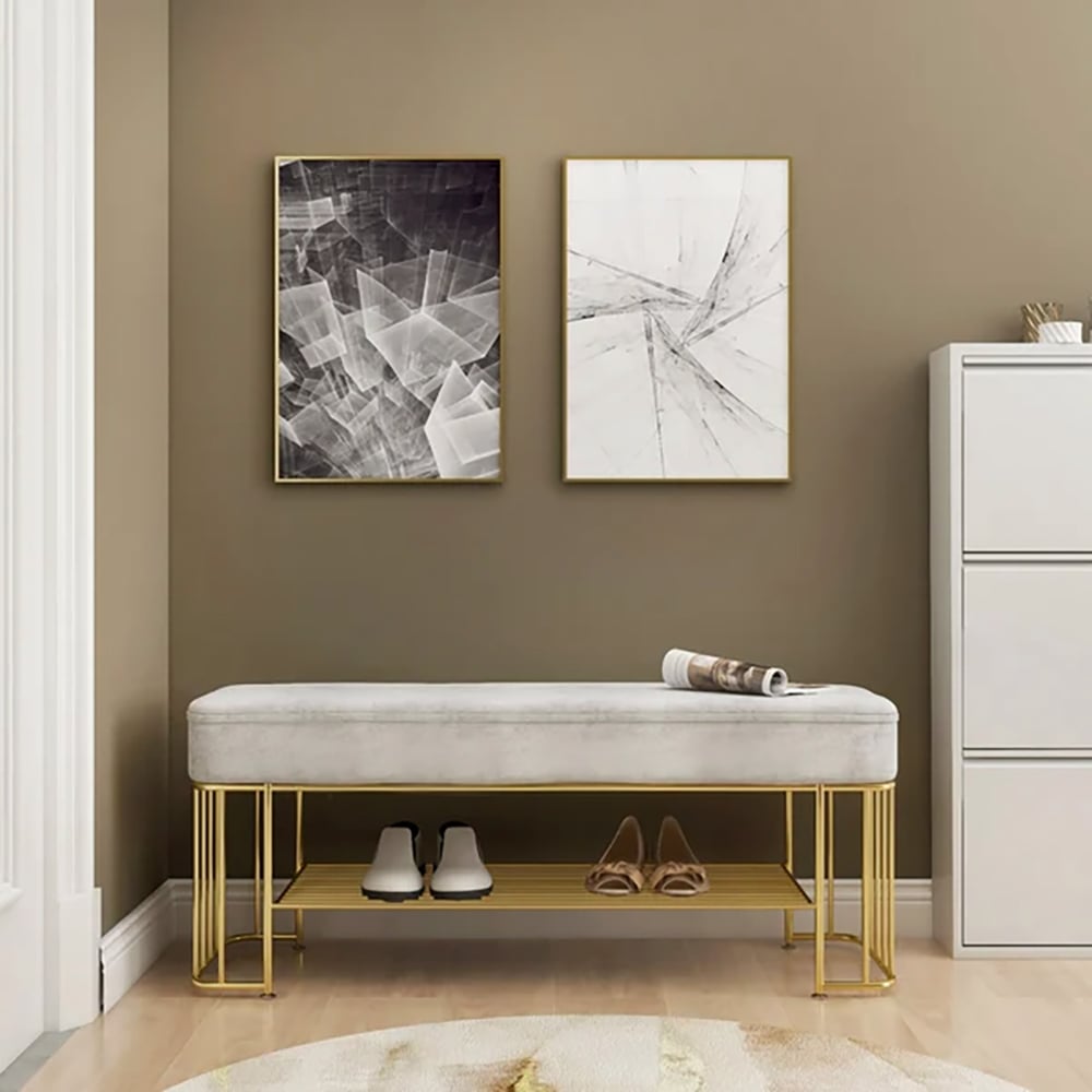 Customer Reviews for Modern Grey Hallway Bench with Shoe Storage Velvet Upholstered with Gold Frame and Shelf