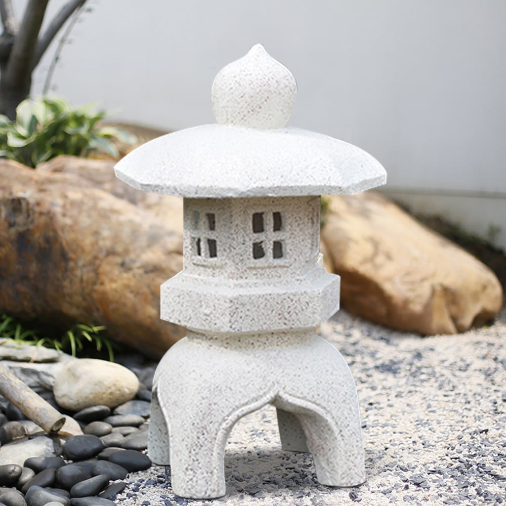 Questions et Réponses pour Statue de sculpture géométrique de lanterne solaire japonaise pour jardin extérieur, décor asiatique en blanc