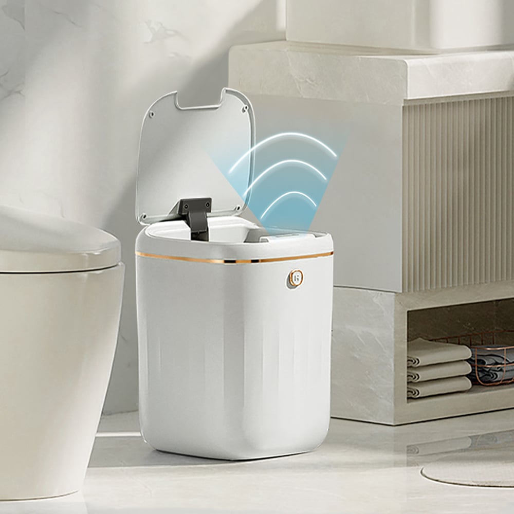 Automatic Touchless Motion Sensor Trash Can White Smart Garbage Can for Bathroom Kitchen