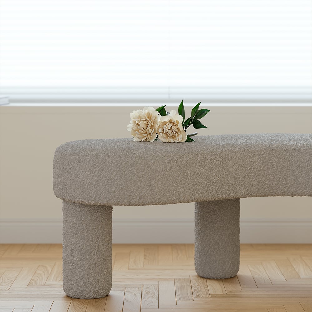 Avaliações de clientes sobre Banco de quarto cinza moderno Boucle, banco longo tufado com 4 pernas