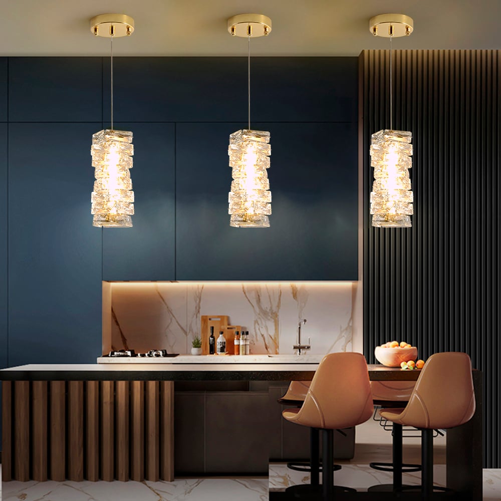Questions and Answers for Glam Crystal Island Pendant Light in Gold Led Mini Chandelier for Kitchen Dining room