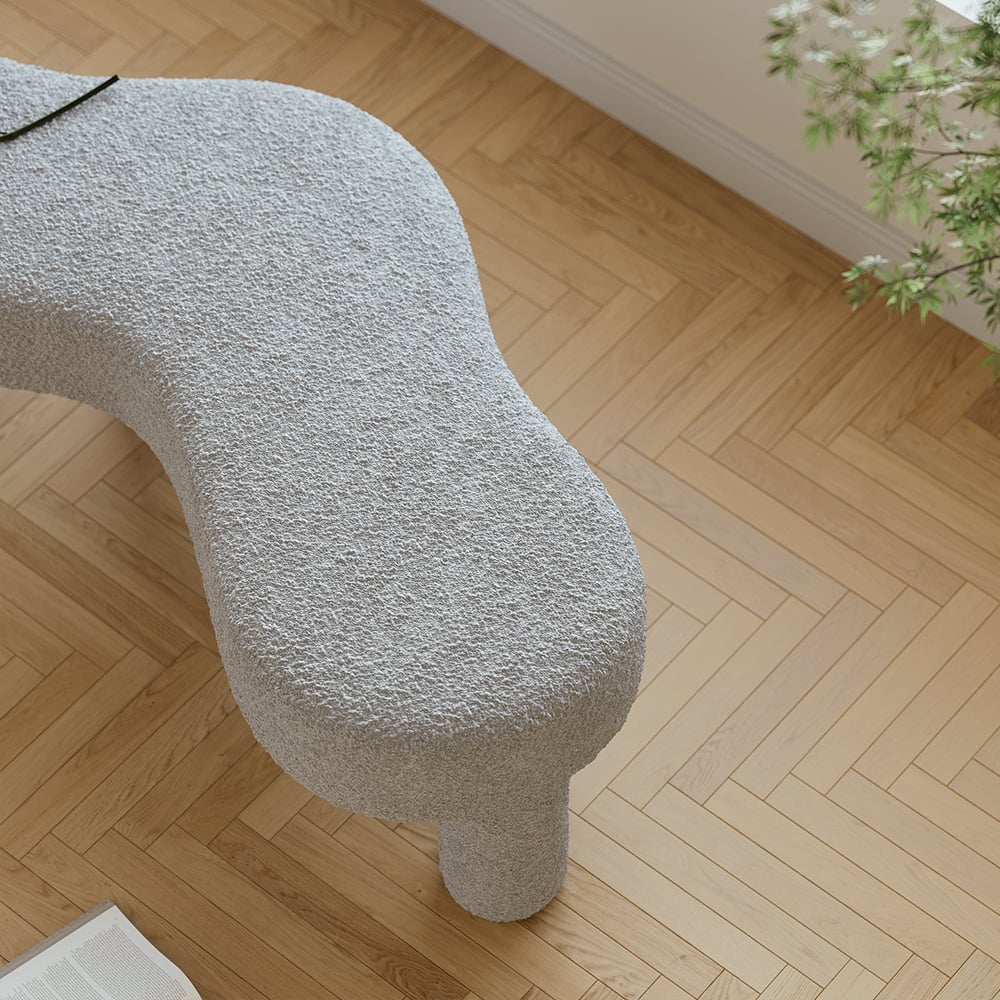 Avaliações de clientes sobre Banco de quarto cinza moderno Boucle, banco longo tufado com 4 pernas