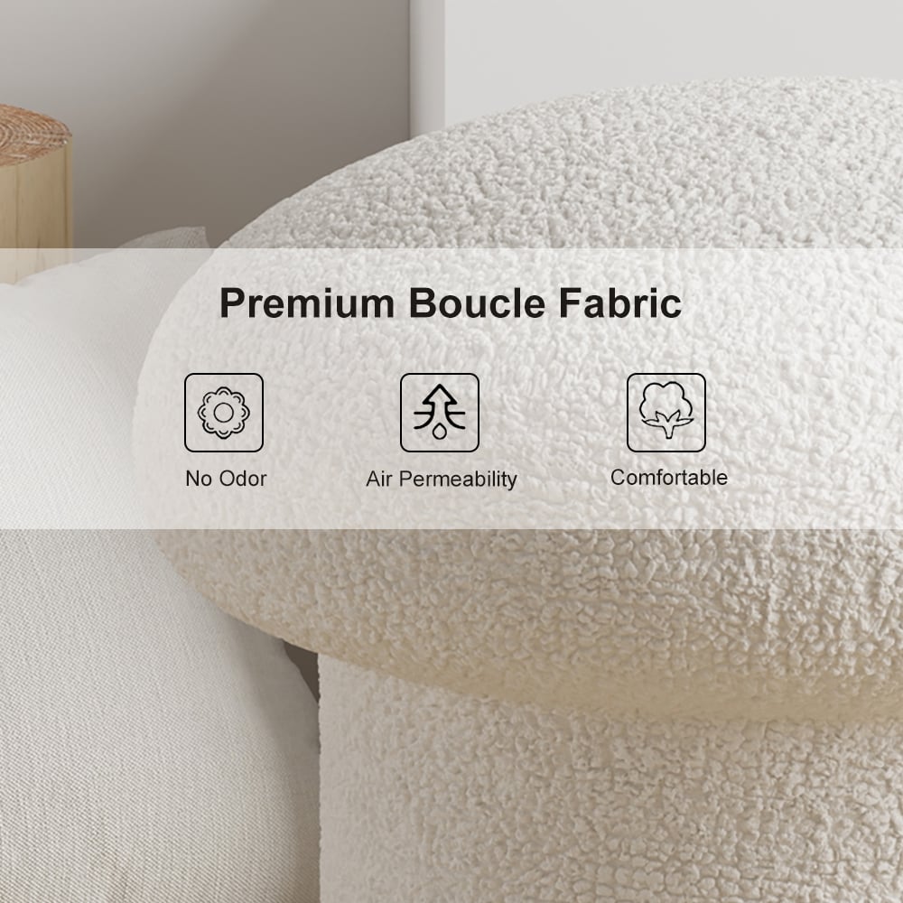 Modern White Boucle Mushroom Ottoman Upholstered Pouf Novelty Footstool Cute Footrest window image