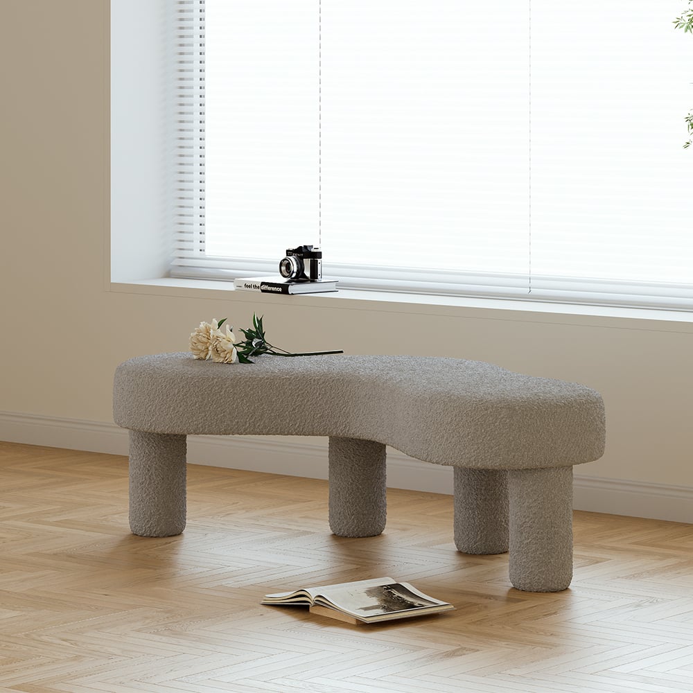 Avaliações de clientes sobre Banco de quarto cinza moderno Boucle, banco longo tufado com 4 pernas