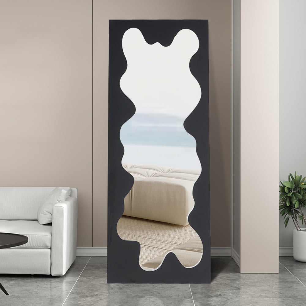 Questions et Réponses pour Miroir de sol abstrait moderne surdimensionné sur toute la longueur 1600 mm x 600 mm, art décoratif en noir