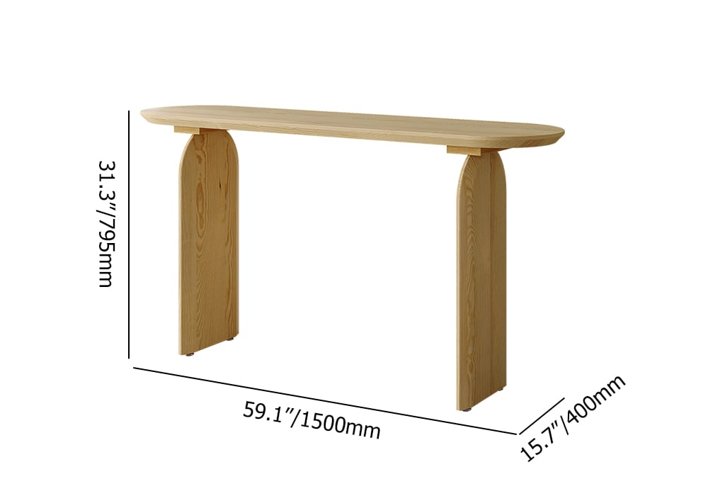 Tintica 59.1" Rustic Solid Wood Long Console Table Natural Entryway Table Pedestal Base weights dimensions image
