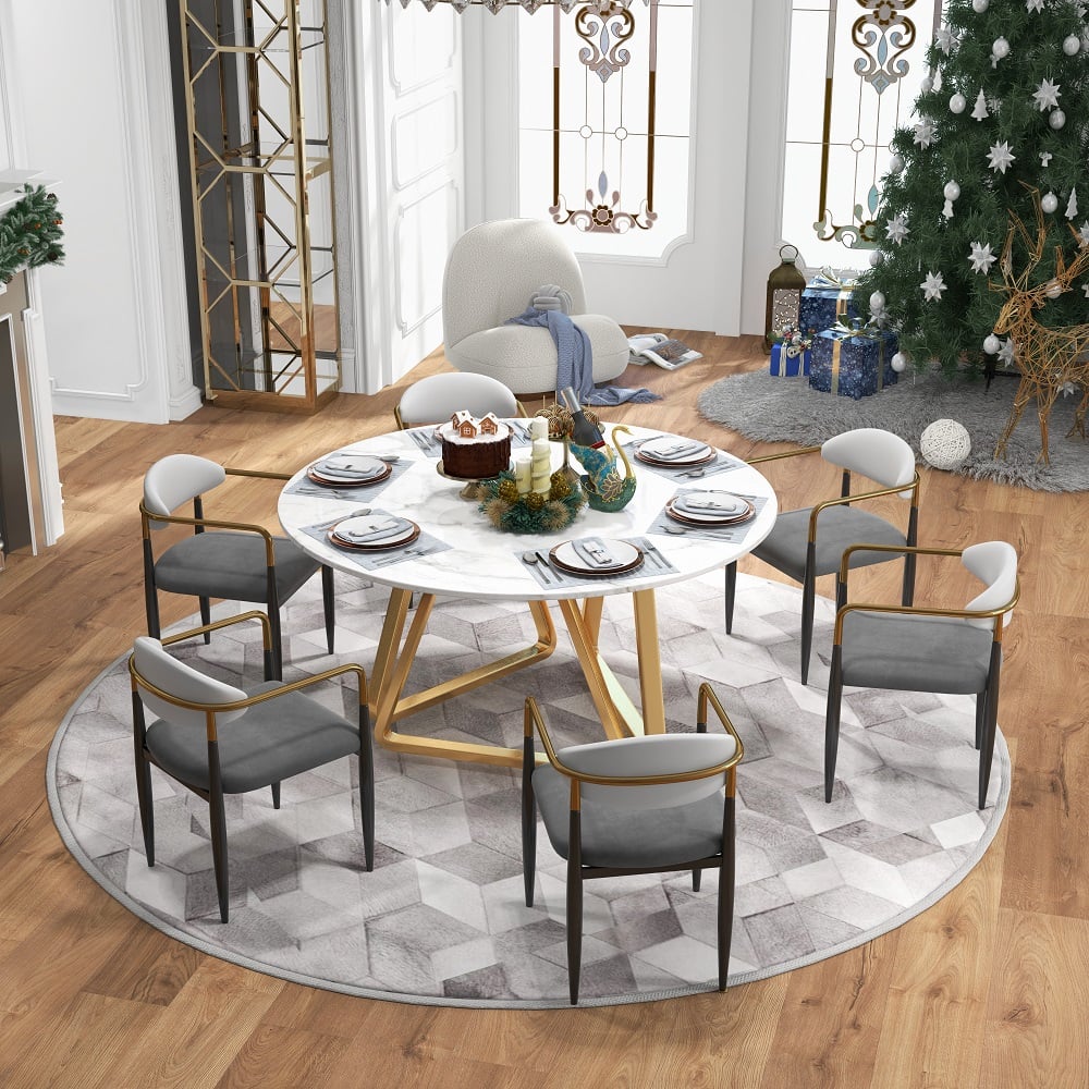 Questions et Réponses pour Chaise de salle à manger Otrast, dossier en cuir PU blanc et gris, fauteuil rembourré en velours (lot de 2)