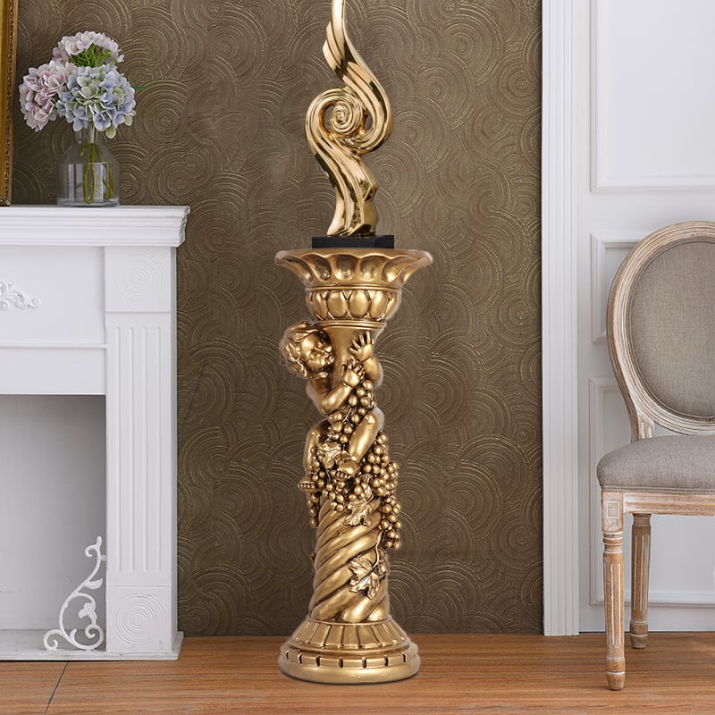 Questions and Answers for 30.9" Large Tall Vintage Angel Boy Round Pedestal Plant Stand Indoor Decor in Gold