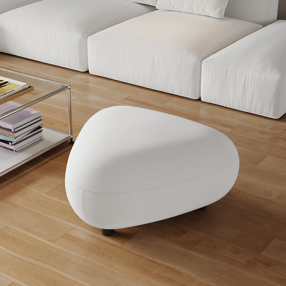 Questions et Réponses pour Pouf de cocktail moderne rembourré en velours de 680 mm de large, repose-pieds fantaisie en blanc