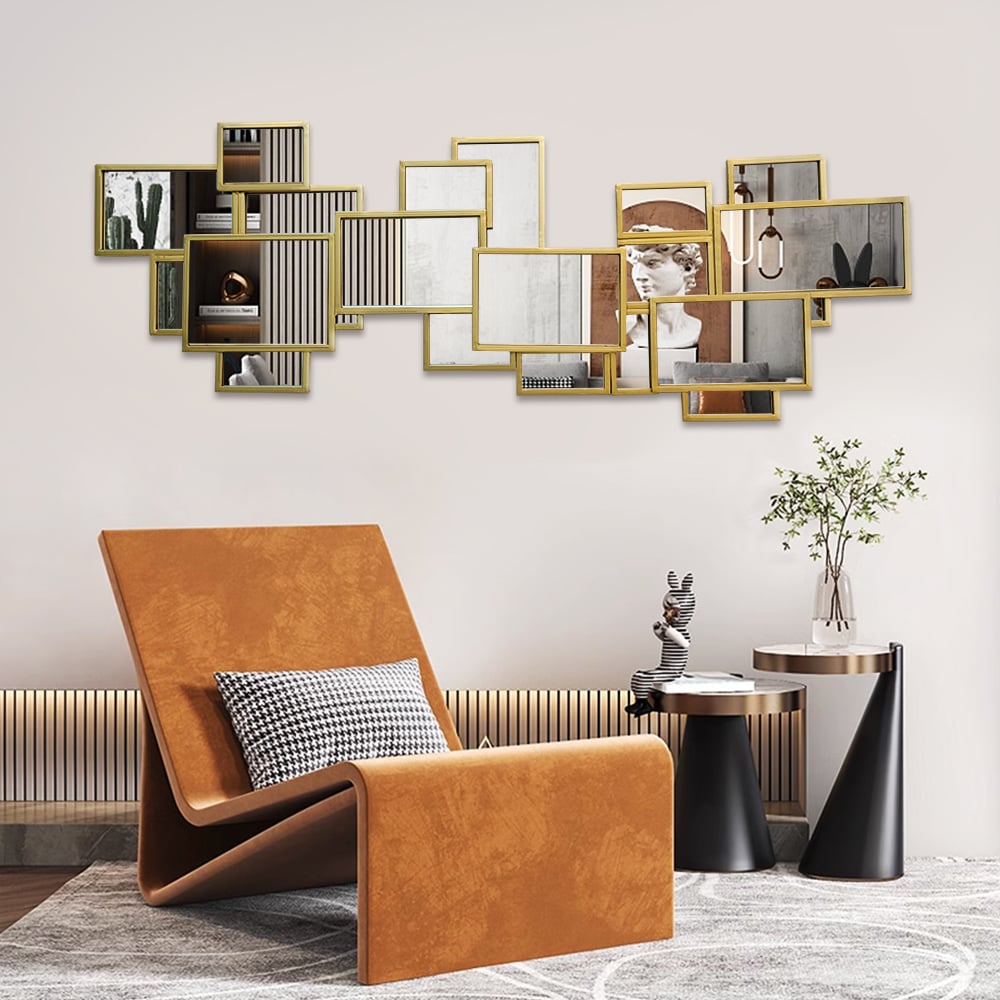Recensioni dei clienti per Specchio decorativo da parete moderno con pannello 3D quadrato e rettangolare 50,8 «x 19,3" con cornice dorata