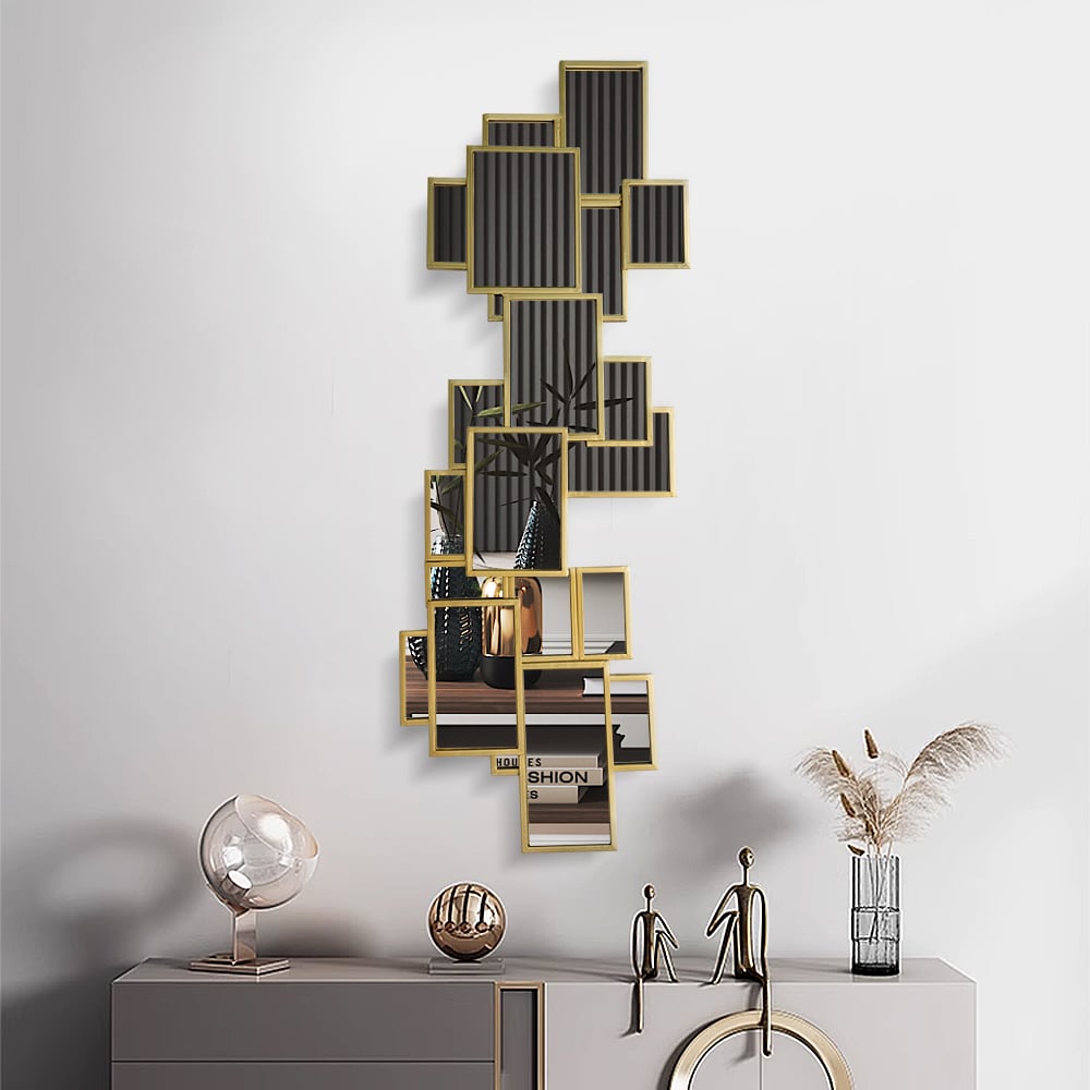 Recensioni dei clienti per Specchio decorativo da parete moderno con pannello 3D quadrato e rettangolare 50,8 «x 19,3" con cornice dorata