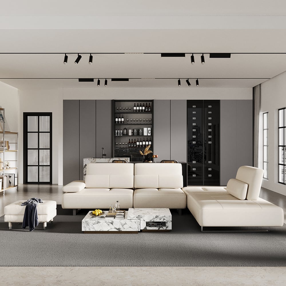 Questions and Answers for 134.6" White Leather Lounge Deep Seat Sectional Sofa with Adjustable Armrest & Backrest