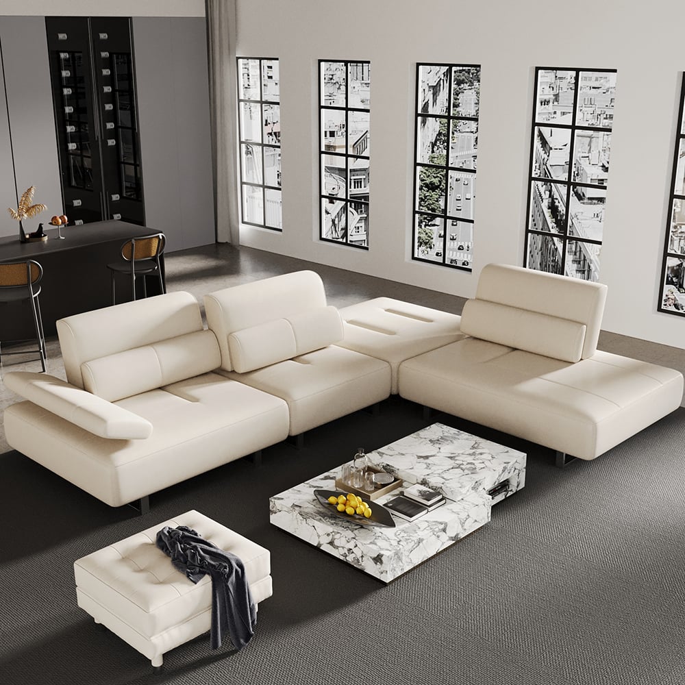 Questions and Answers for 134.6" White Leather Lounge Deep Seat Sectional Sofa with Adjustable Armrest & Backrest