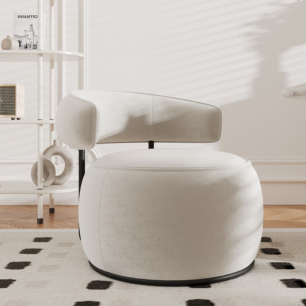 Questions and Answers for Modern Off-White Swivel Armchair Barrel Accent Chair Velvet Upholstered