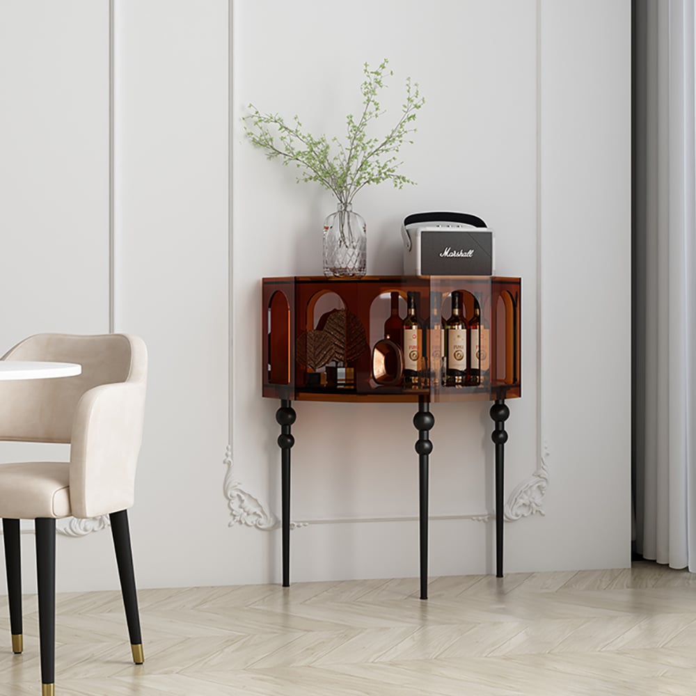 Vragen en antwoorden voor 930 mm bruine acryl Demilune consoletafel voor opslag moderne entreetafel uit het midden van de eeuw