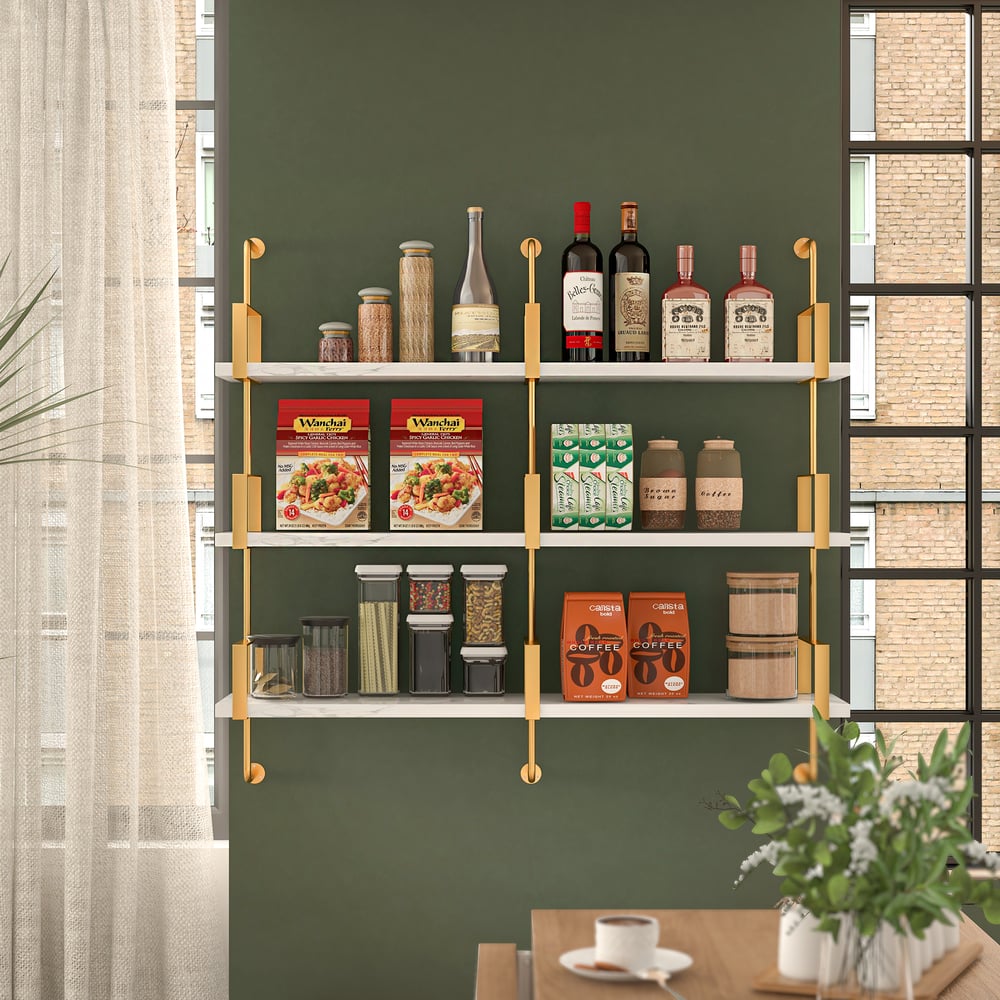 Questions and Answers for 3-Tier Modern Wall Mounted Shelves Long Floating Shelving in White & Gold