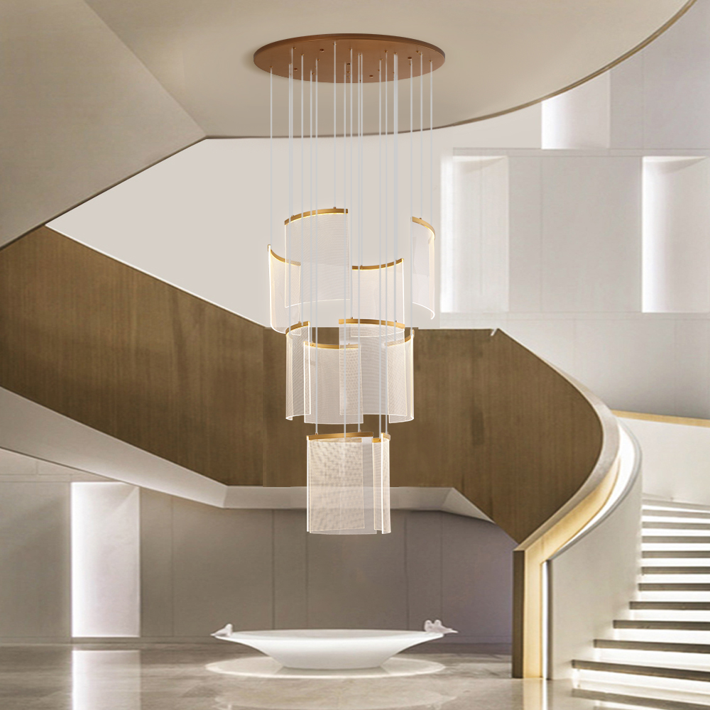 Questions et Réponses pour Lustre LED à 3 niveaux doré à 11 ampoules, suspension creuse pour hôtel moderne