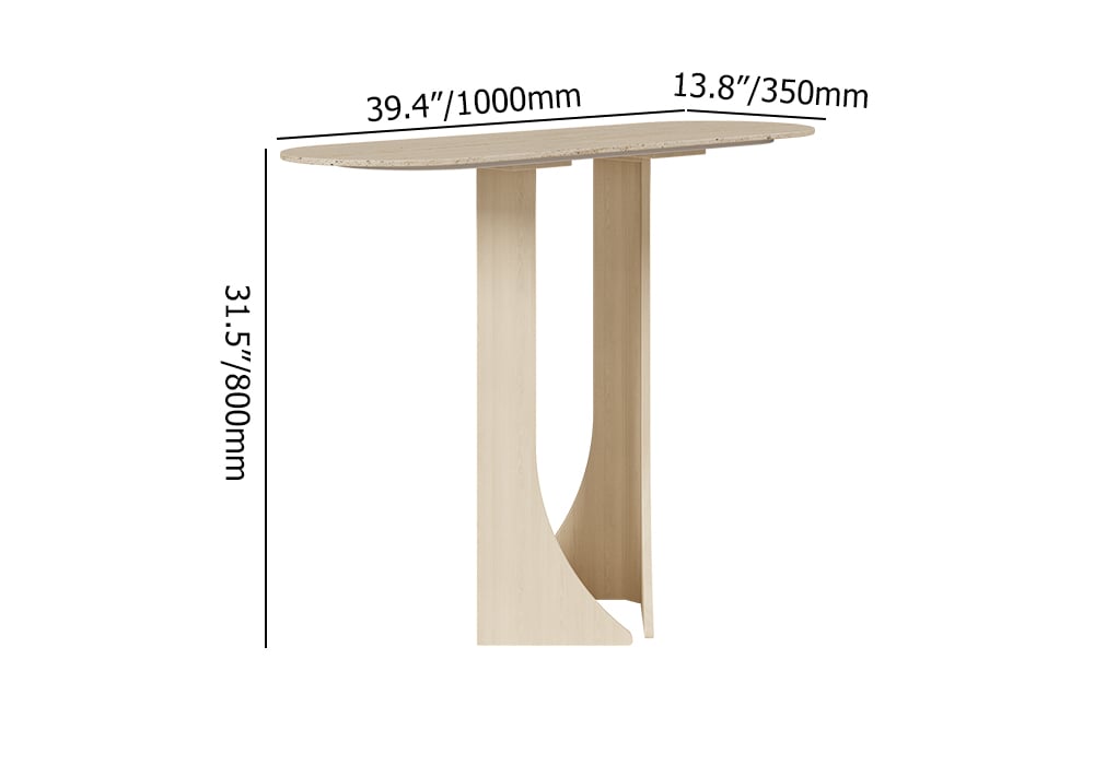 39.4" Oval Travertine Stone Console Table Modern Entryway Table with Abstract Base weights dimensions image