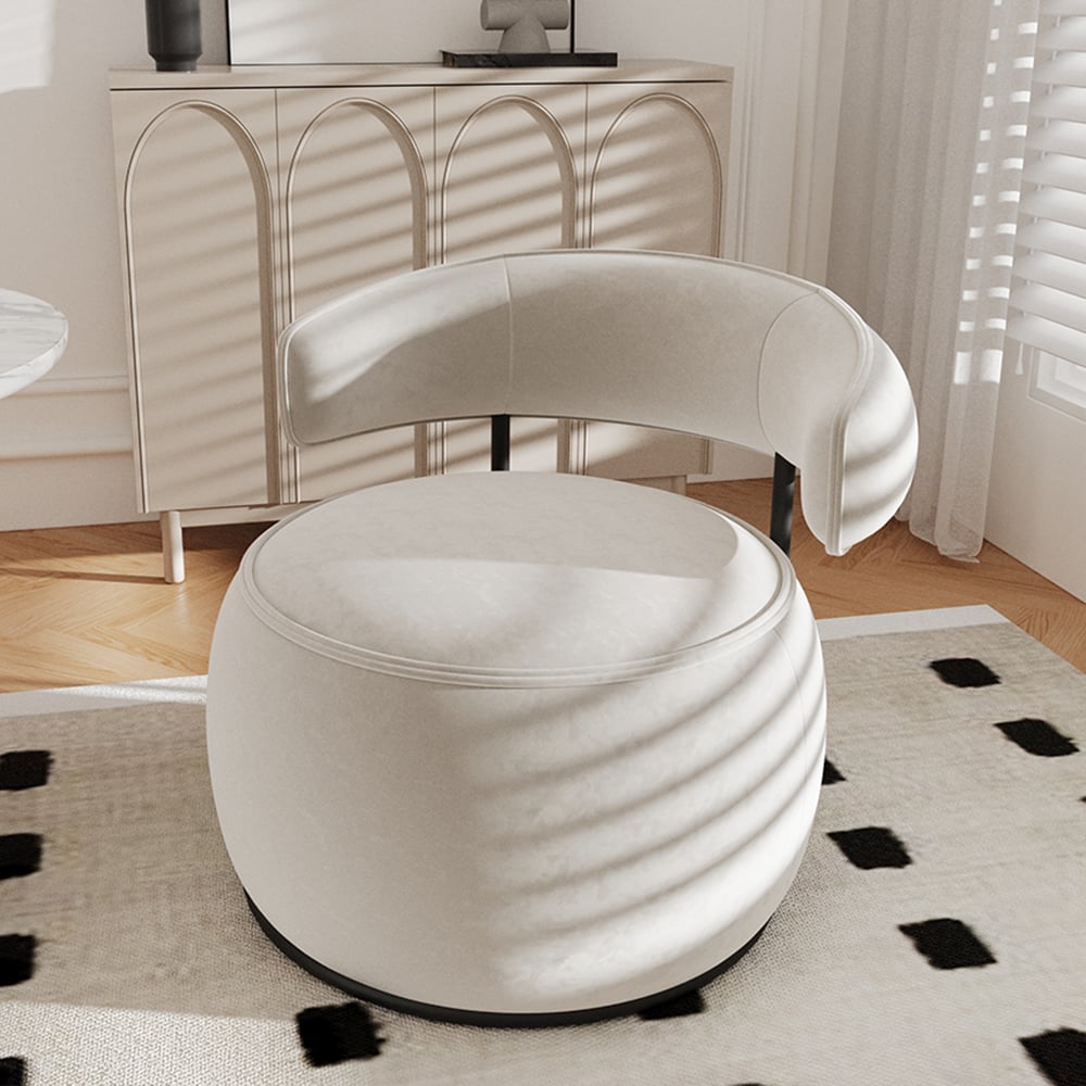 Questions and Answers for Modern Off-White Swivel Armchair Barrel Accent Chair Velvet Upholstered