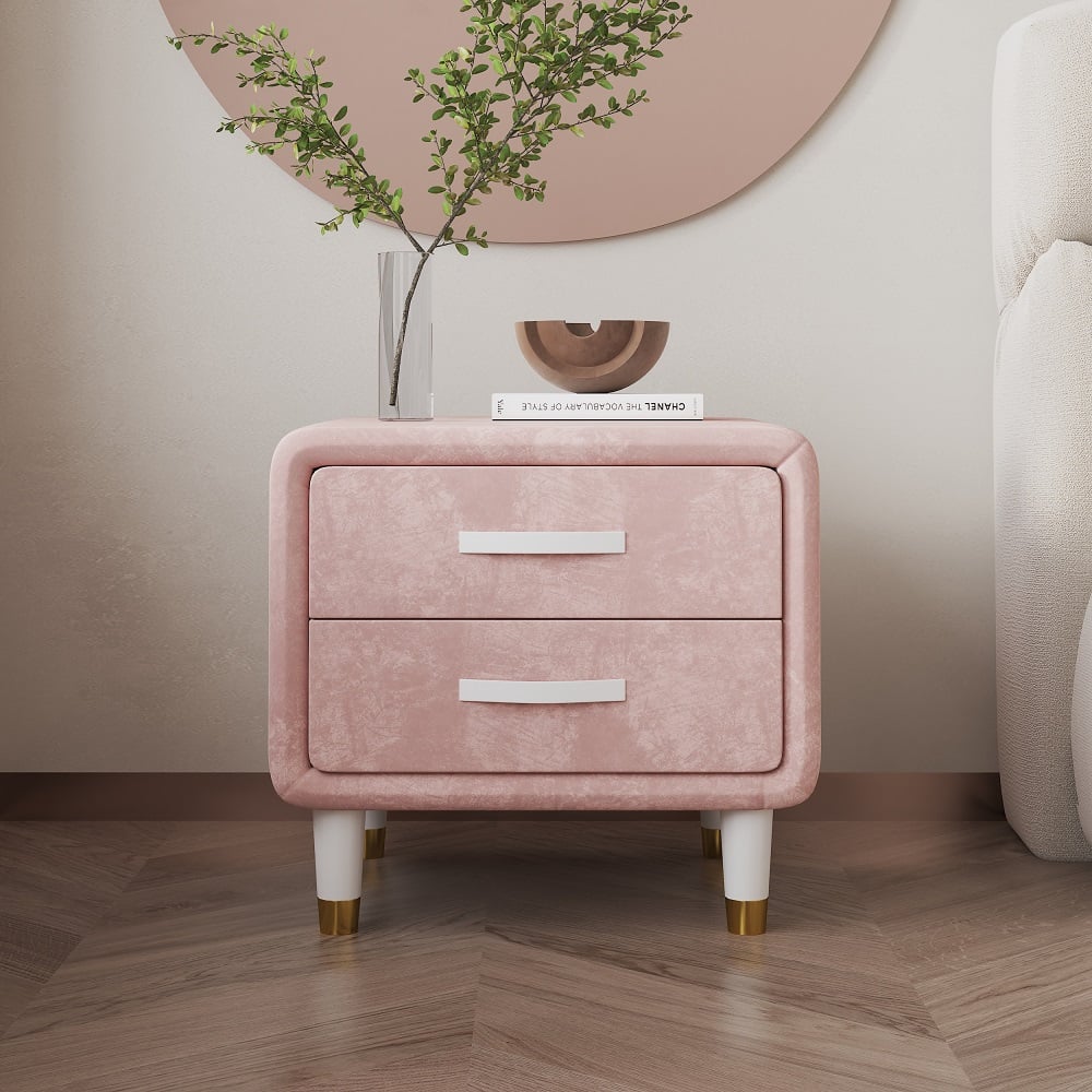 Customer Reviews for Modern Pink Velvet Nightstand with 2 Drawers Bedroom