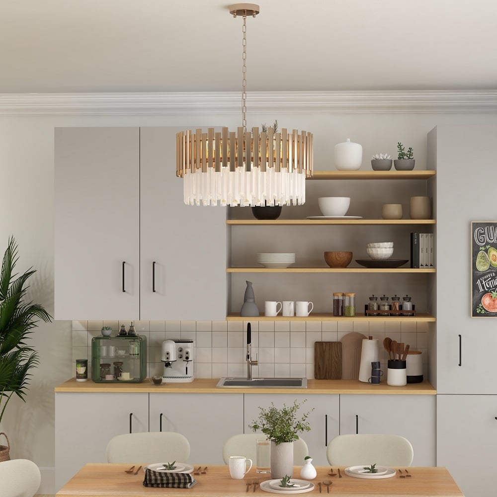 Otázky a odpovědi pro Moderní 9-světelný křišťálový lustr Tierizo s nastavitelným řetízkem ve zlatě