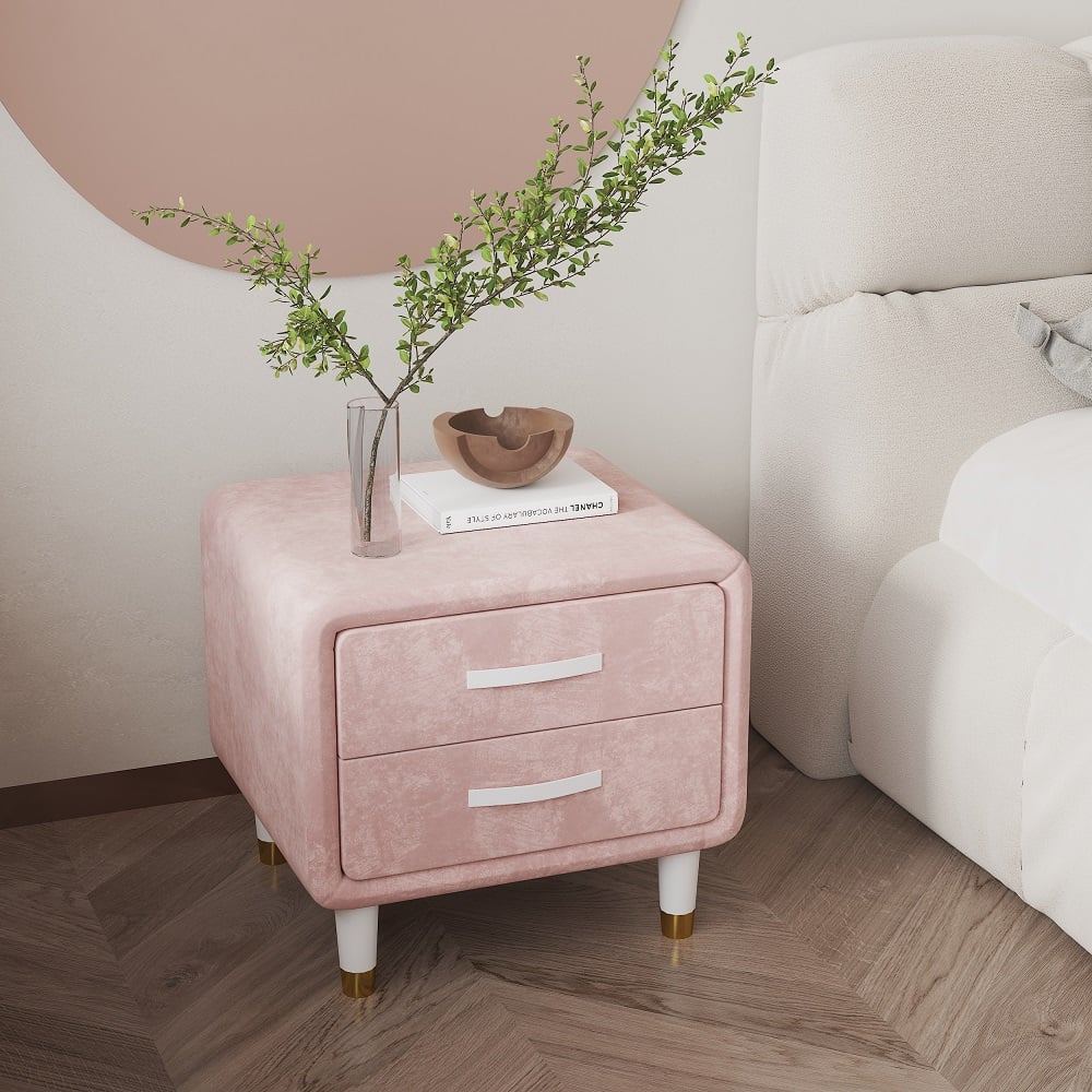 Customer Reviews for Modern Pink Velvet Nightstand with 2 Drawers Bedroom