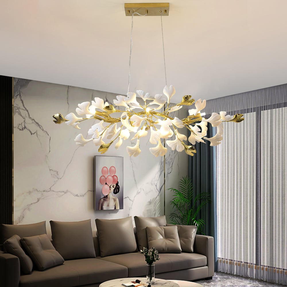 Questions and Answers for Martly 6-Light Art Deco Ginkgo Leaves Chandelier White & Gold Metal Ceiling Light