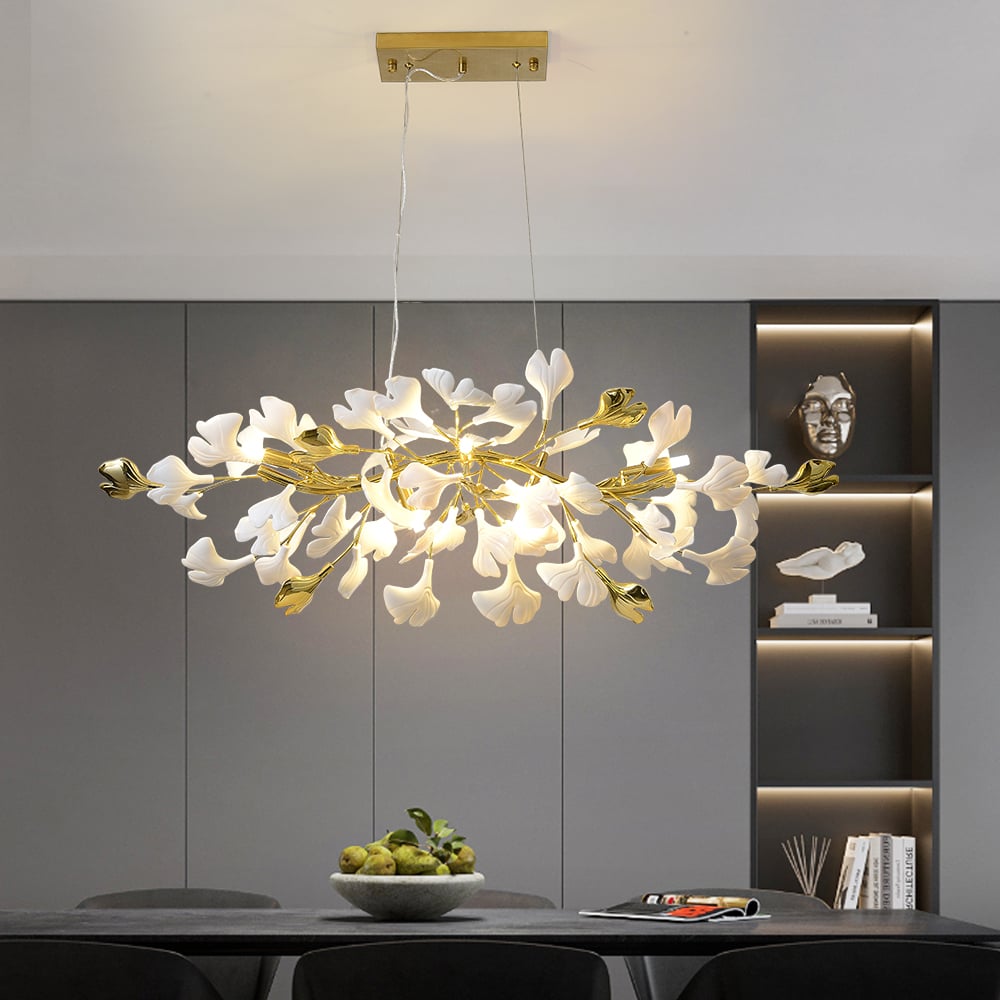 Questions and Answers for Martly 6-Light Art Deco Ginkgo Leaves Chandelier White & Gold Metal Ceiling Light
