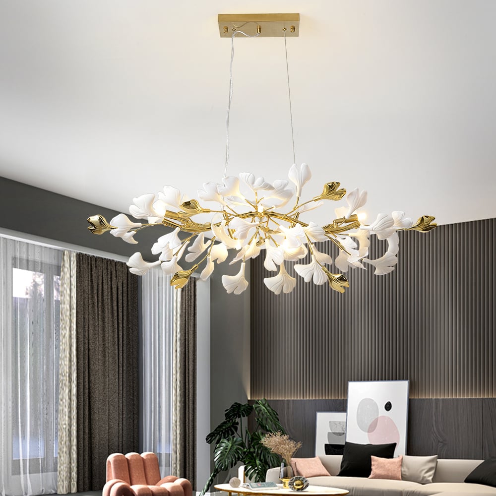Questions and Answers for Martly 6-Light Art Deco Ginkgo Leaves Chandelier White & Gold Metal Ceiling Light