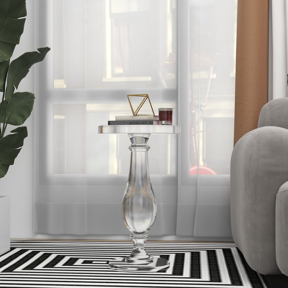 Avis Clients sur Table d'extrémité ronde moderne en acrylique transparent de 350 mm avec piédestal