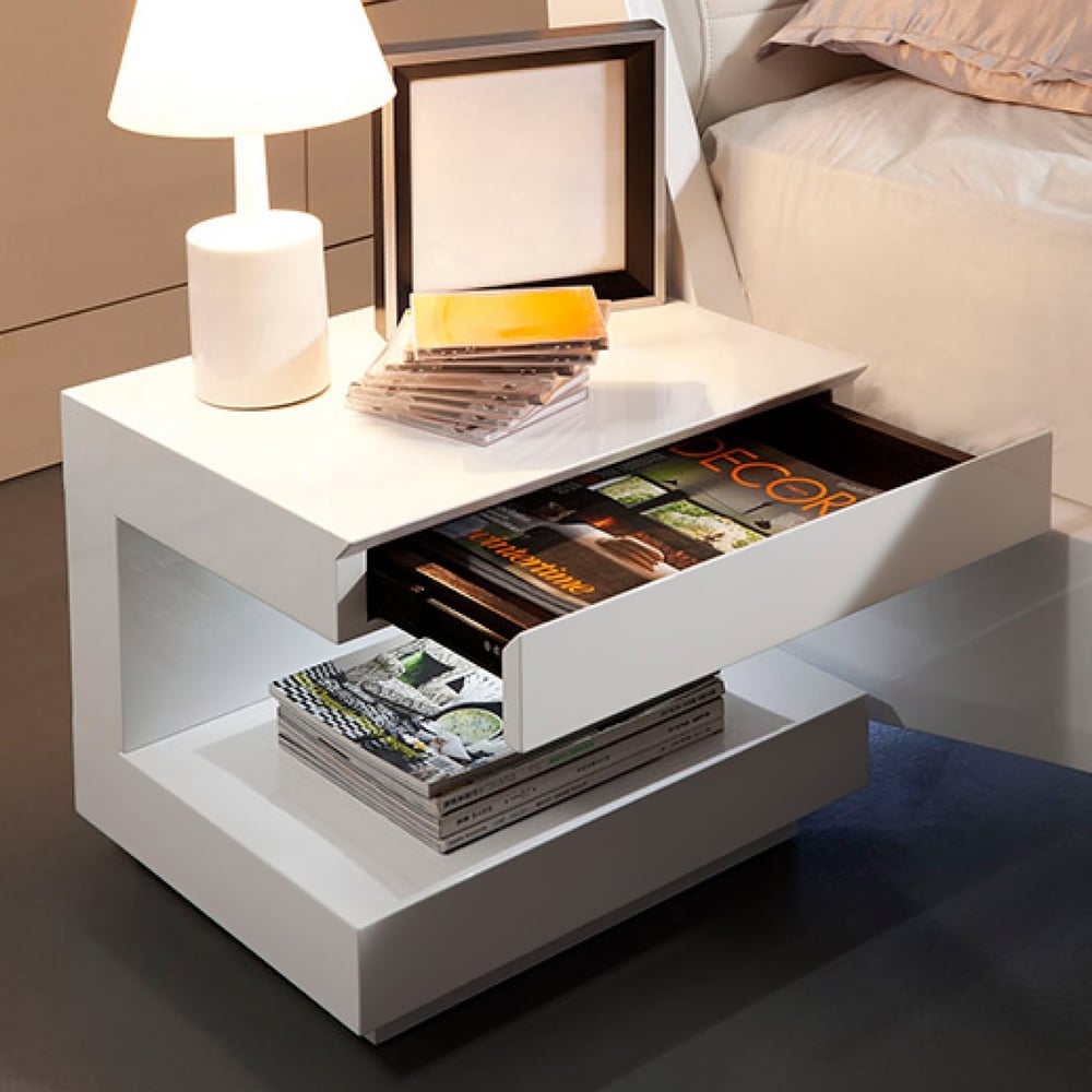 Recensioni dei clienti per Comodino bianco lucido con 1 cassetto Tavolino a C con luce