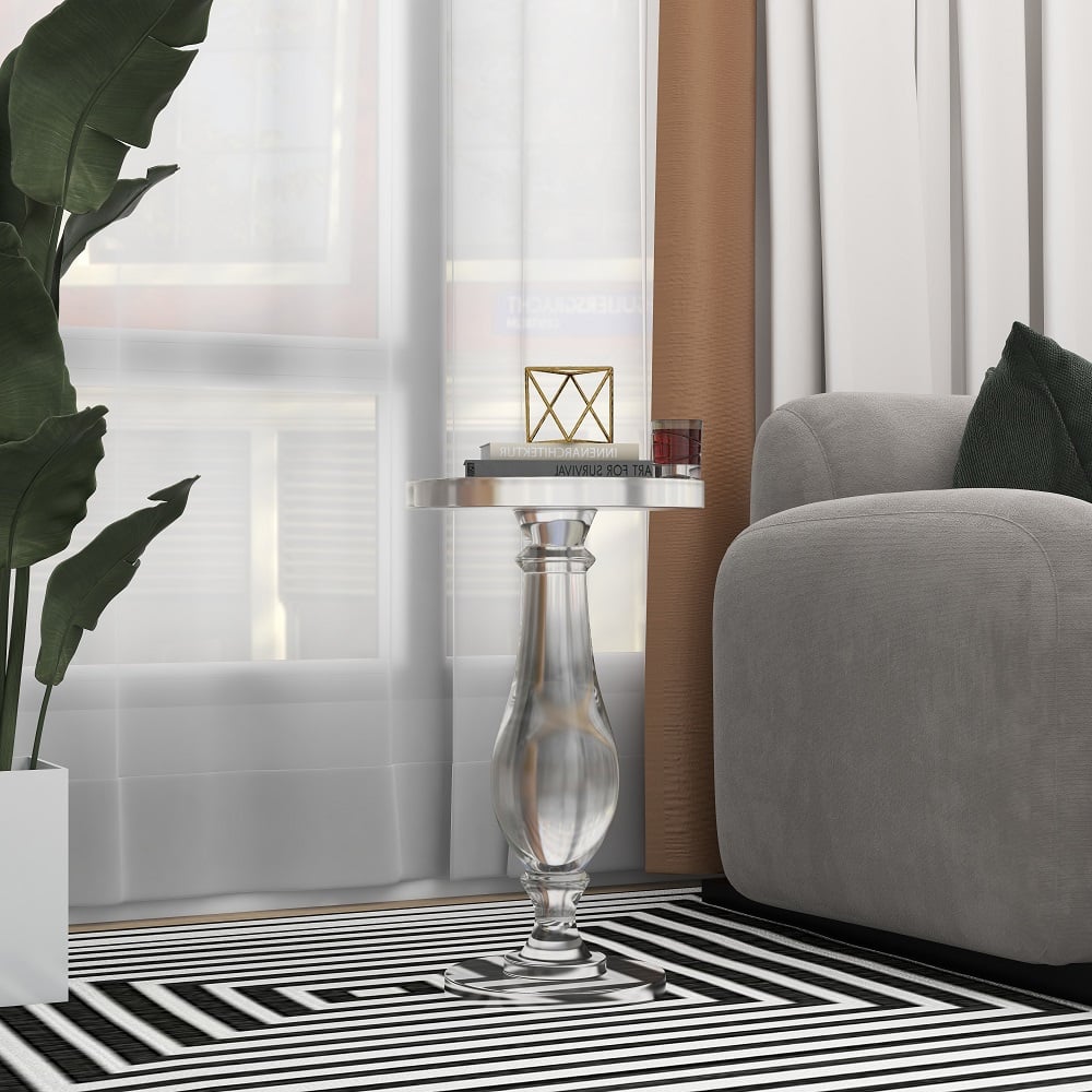 Avis Clients sur Table d'extrémité ronde moderne en acrylique transparent de 350 mm avec piédestal