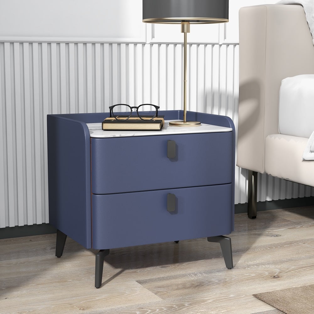 Questions and Answers for 2-drawer bedside table with sintered stone top and leather details