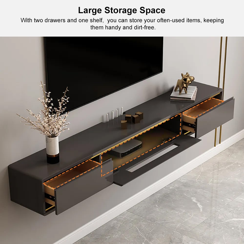 Questions and Answers for 70.9" Gray Smooth TV Stand Postmodern Minimalist Floating Media Console with Storage