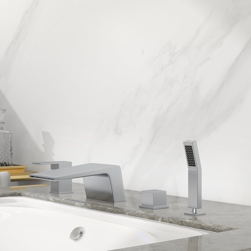 Perguntas e respostas para Torneira de banheira romana Waterfall Deck Mount com chuveiro de mão em cromo