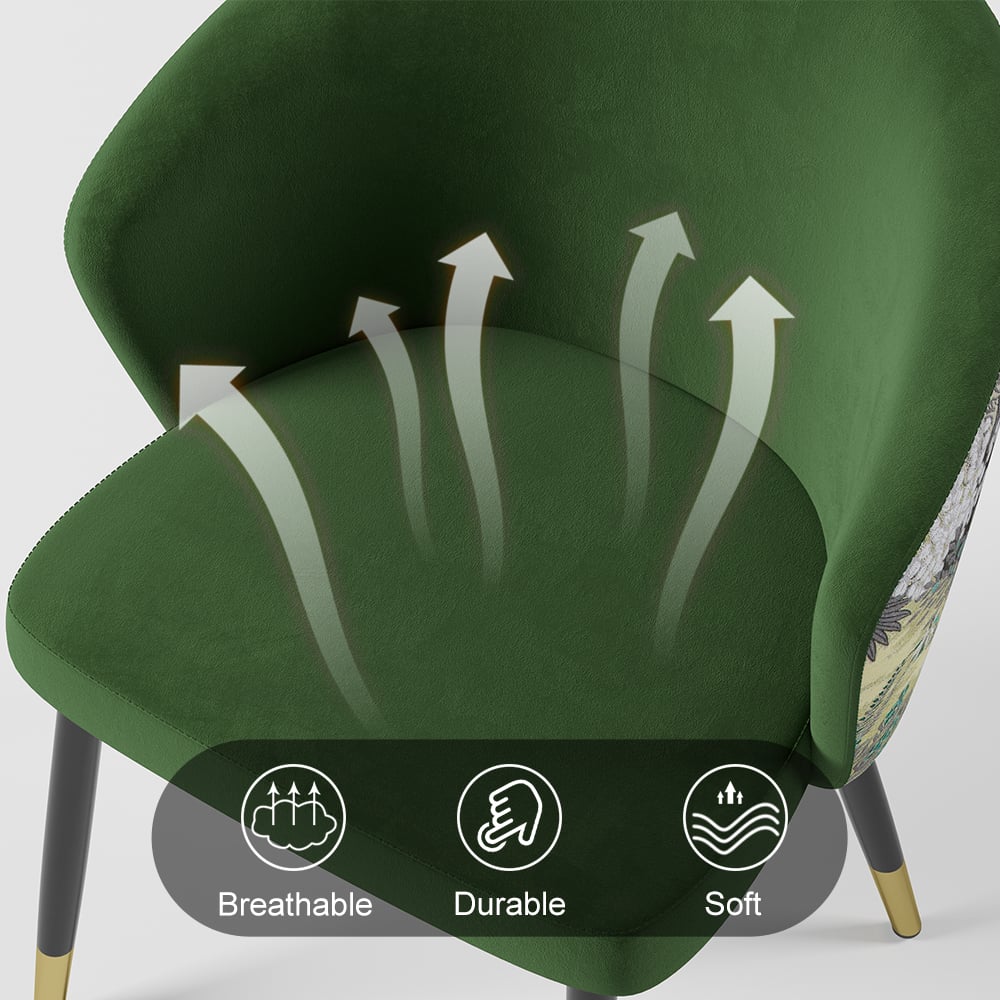 Questions and Answers for Green Upholstered 4-Piece Set Velvet Dining Chair Modern Arm Chair in Gold & Black