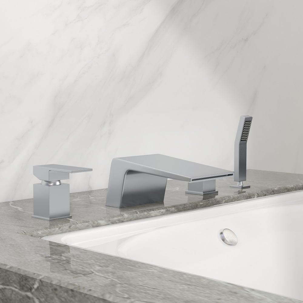 Perguntas e respostas para Torneira de banheira romana Waterfall Deck Mount com chuveiro de mão em cromo