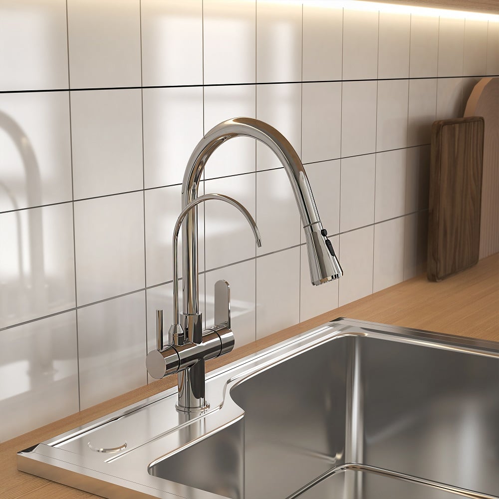 Preguntas y Respuestas para Grifo de cocina de filtro de agua grifo extraíble en latón macizo cromado pulido