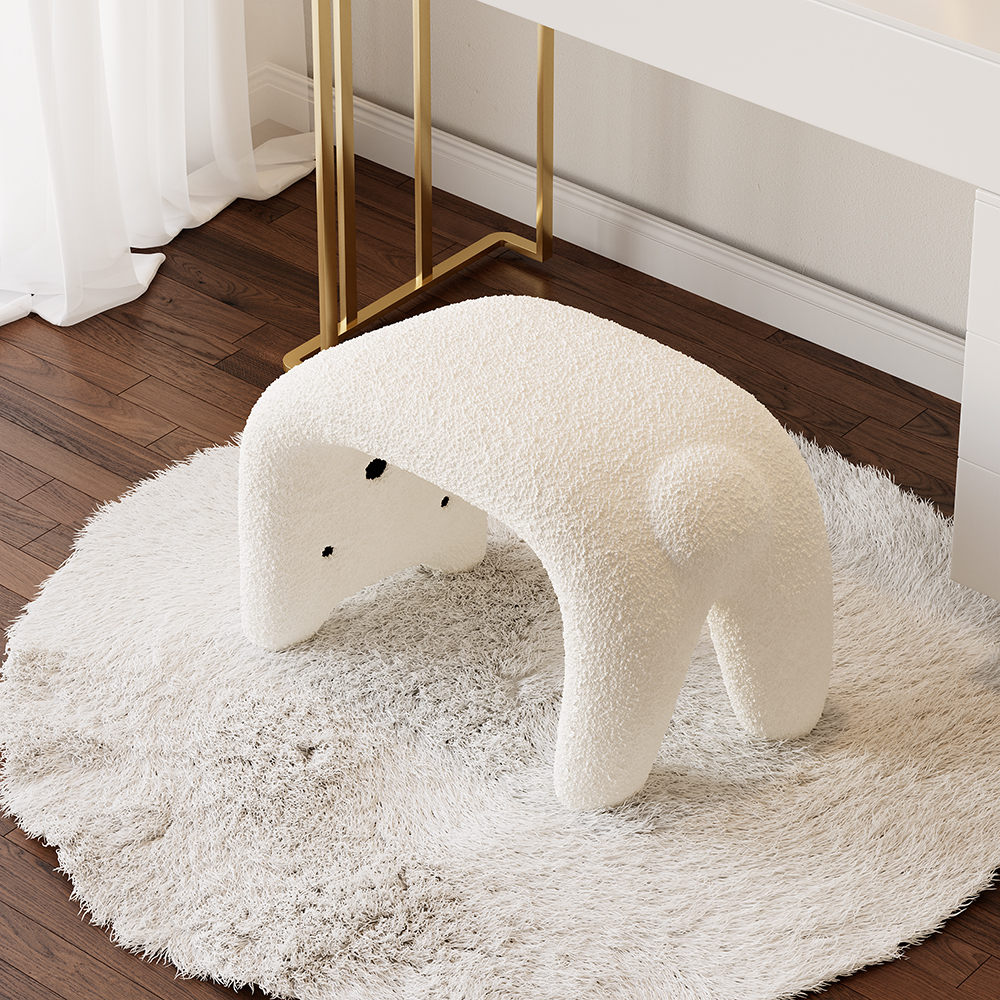 Klantrecensies voor Moderne witte schattige make-upaccentstoel Teddy Velvet Vanity Stool Kinderkruk Bekleding