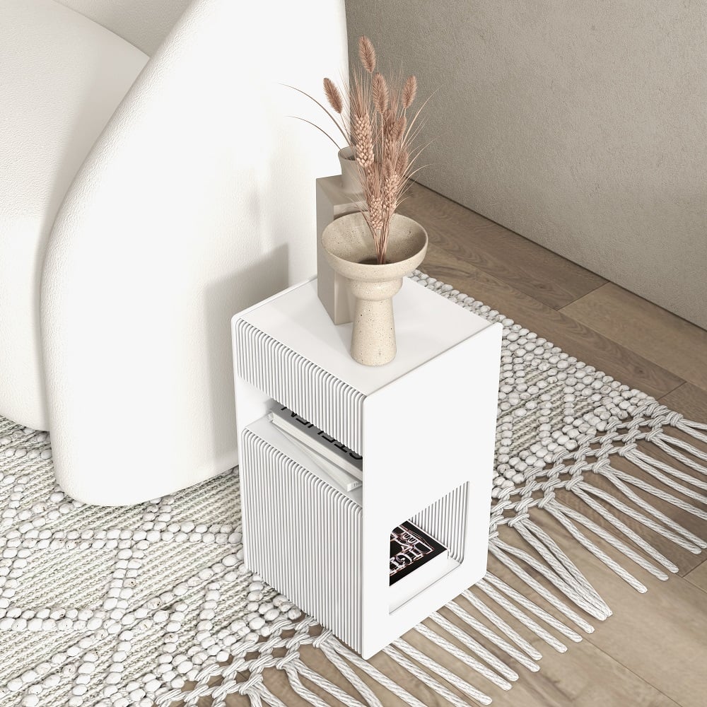 Customer Reviews for Foldable End Table with Storage Shelves Acrylic Tabletop Side Table White