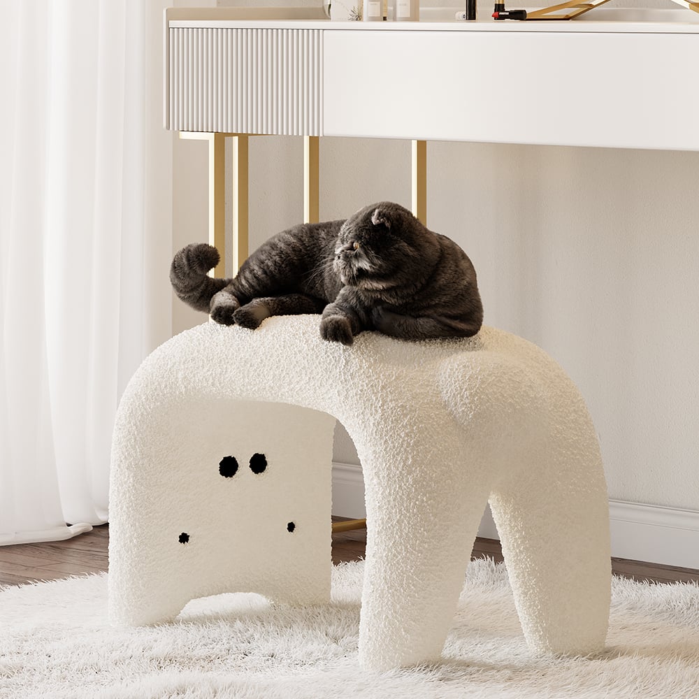 Klantrecensies voor Moderne witte schattige make-upaccentstoel Teddy Velvet Vanity Stool Kinderkruk Bekleding