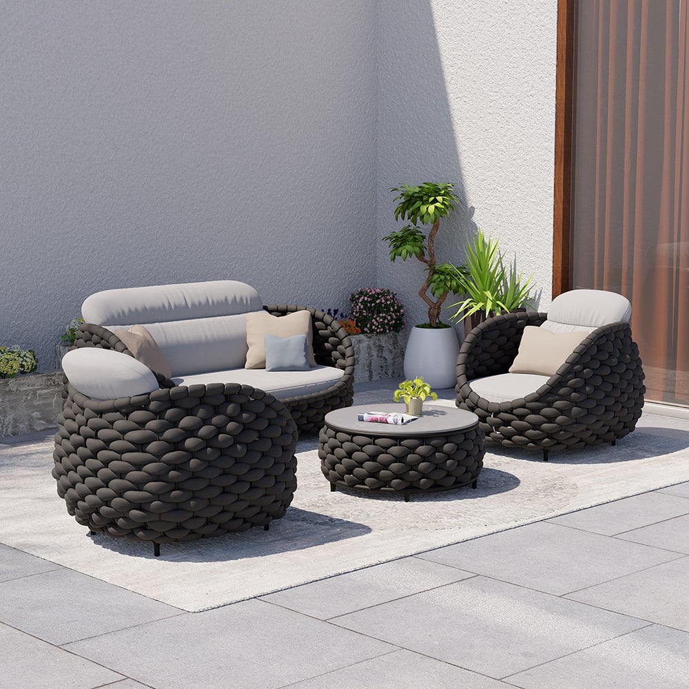 Questions and Answers for Tatta 4-Person Woven Rope Outdoor Sofa Set with Rotatable Chair
