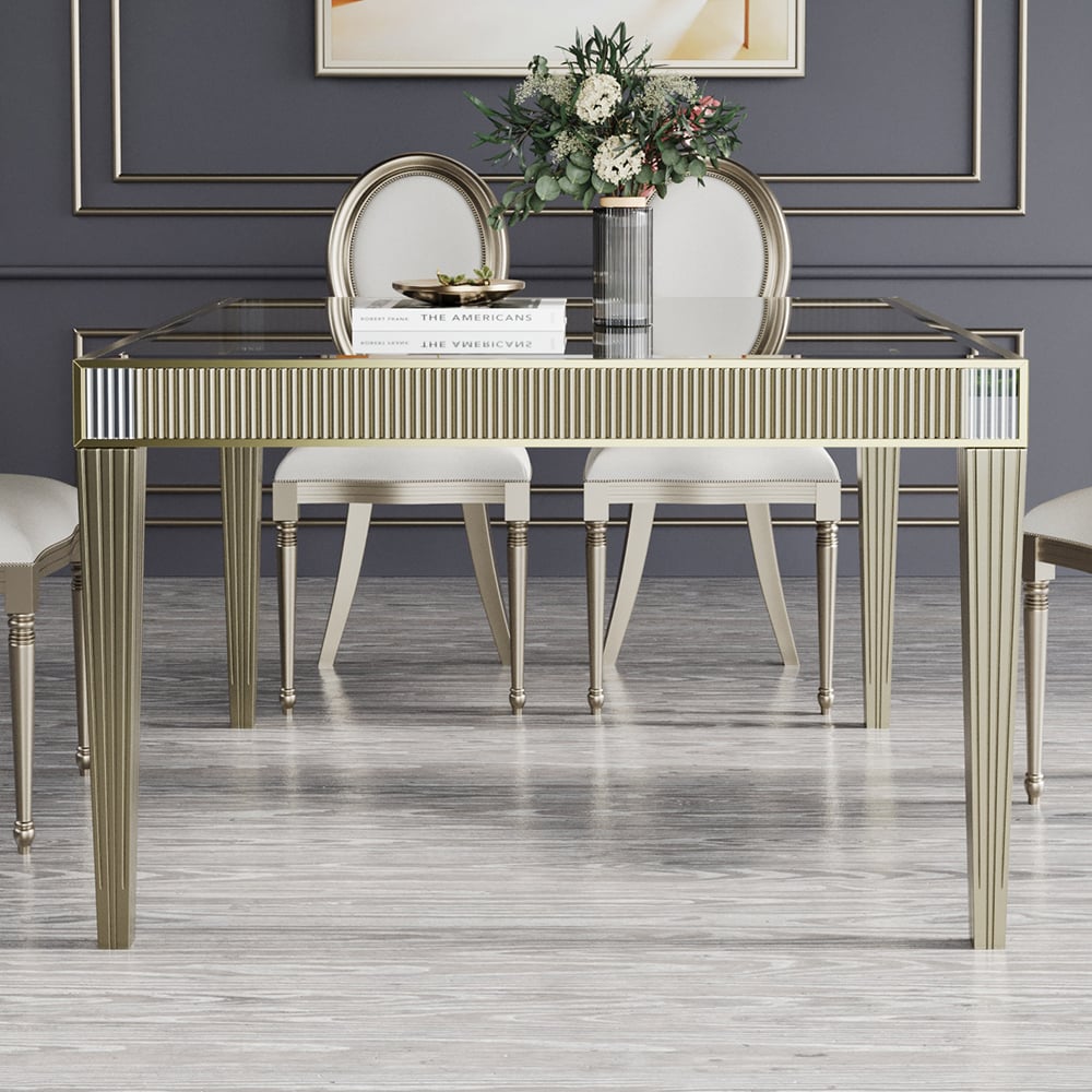 Questions and Answers for Traditional 1200mm Square Mirrored Dining Table for 8 People Gold Solid Wood 4-Legs