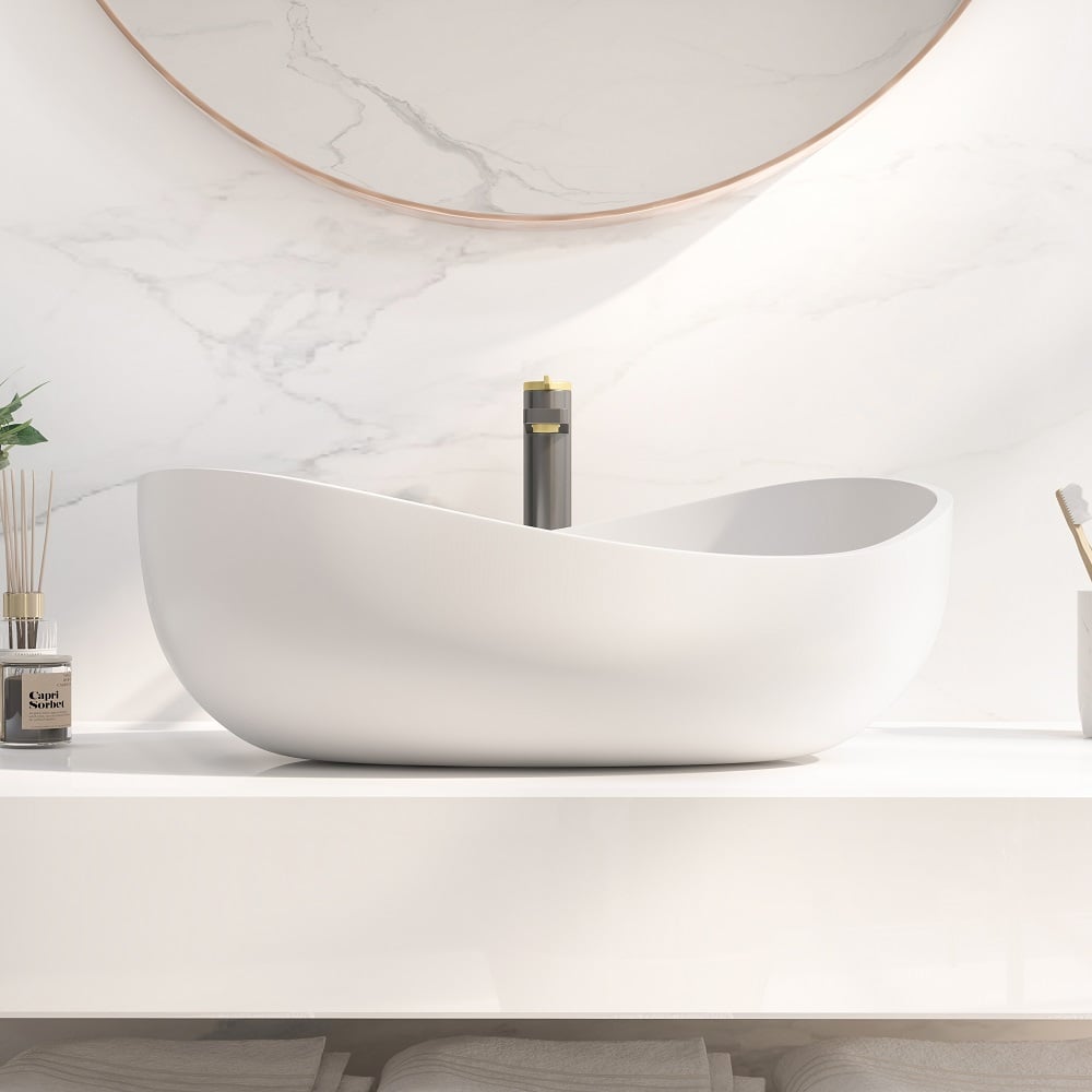 Customer Reviews for Bathroom Stone Resin Oval Vessel Sink Modern Art Sink Matte White with Pop Up Drain