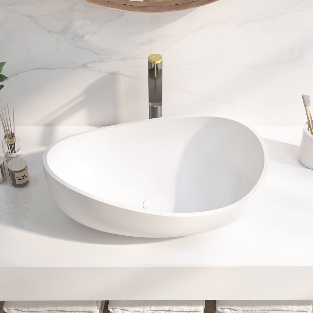 Customer Reviews for Bathroom Stone Resin Oval Vessel Sink Modern Art Sink Matte White with Pop Up Drain