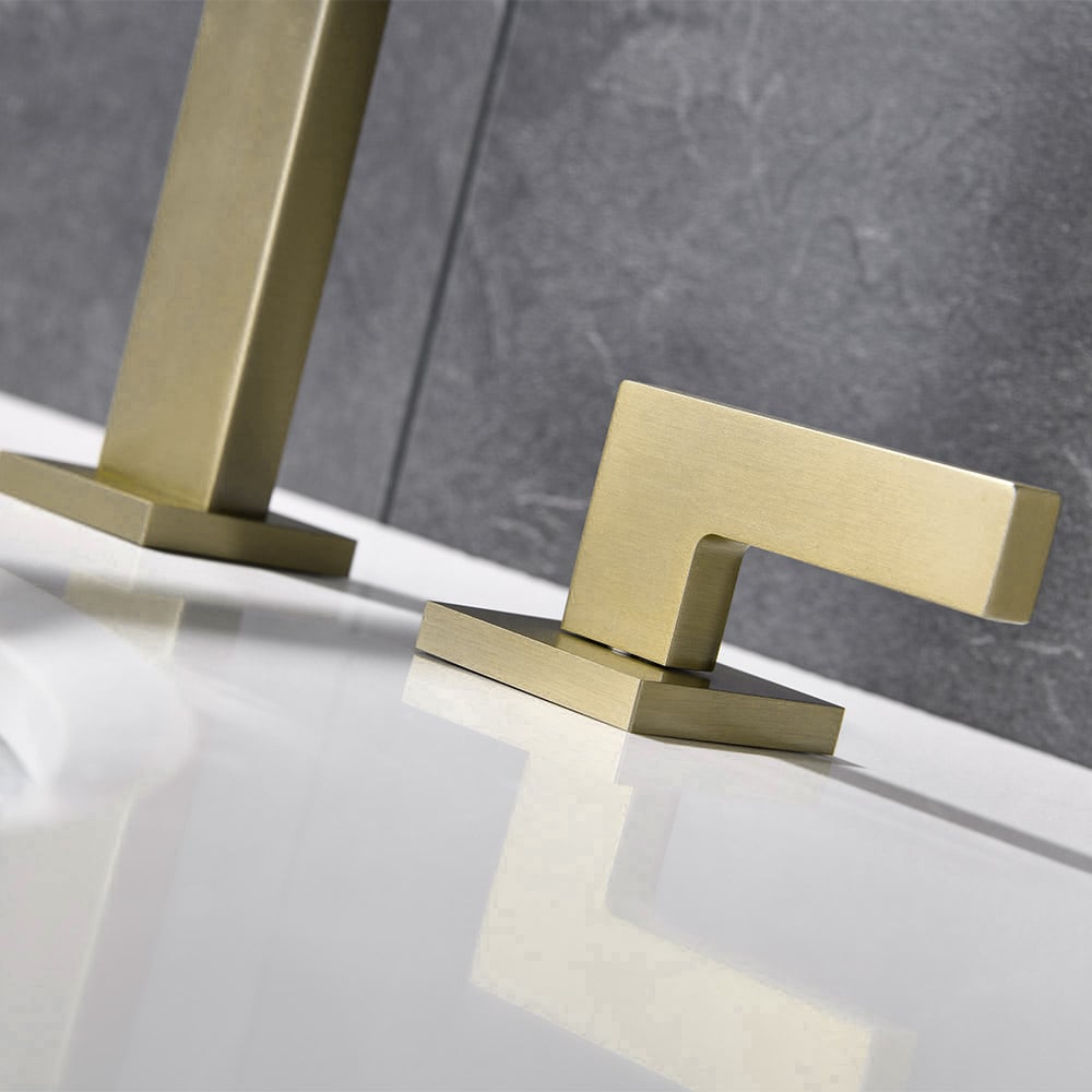 Kundenbewertungen für 3 Löcher Gebürstetes Gold Badezimmer Waschtischarmatur Doppelgriff massives Messing