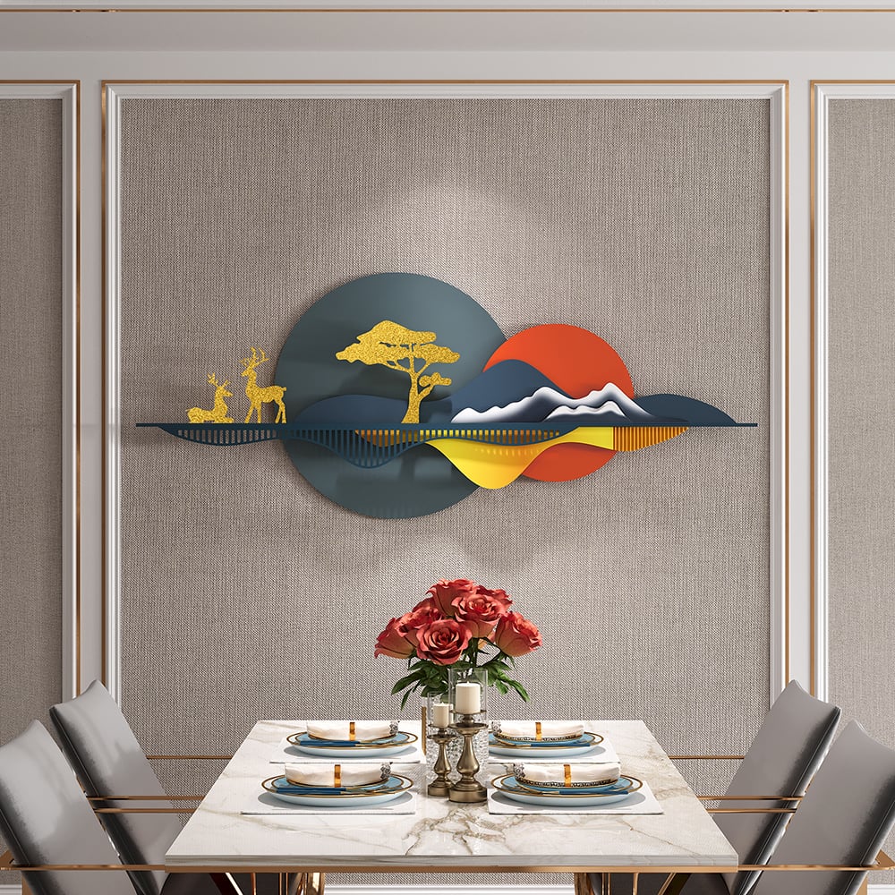 Perguntas e respostas para Arte moderna de decoração de parede 3D exclusiva de metal natural e paisagem natural de 59 polegadas para sala de estar e quarto